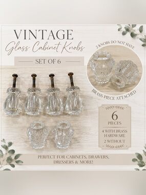 Antique Glass Cabinet & Drawer Knob Lot – 6 Pieces